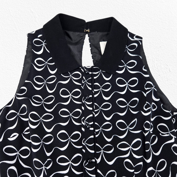 Kate Spade Mackenna Black White Bow Print Dress Size 0 Sleeveless A-Line Dress - Picture 2 of 11